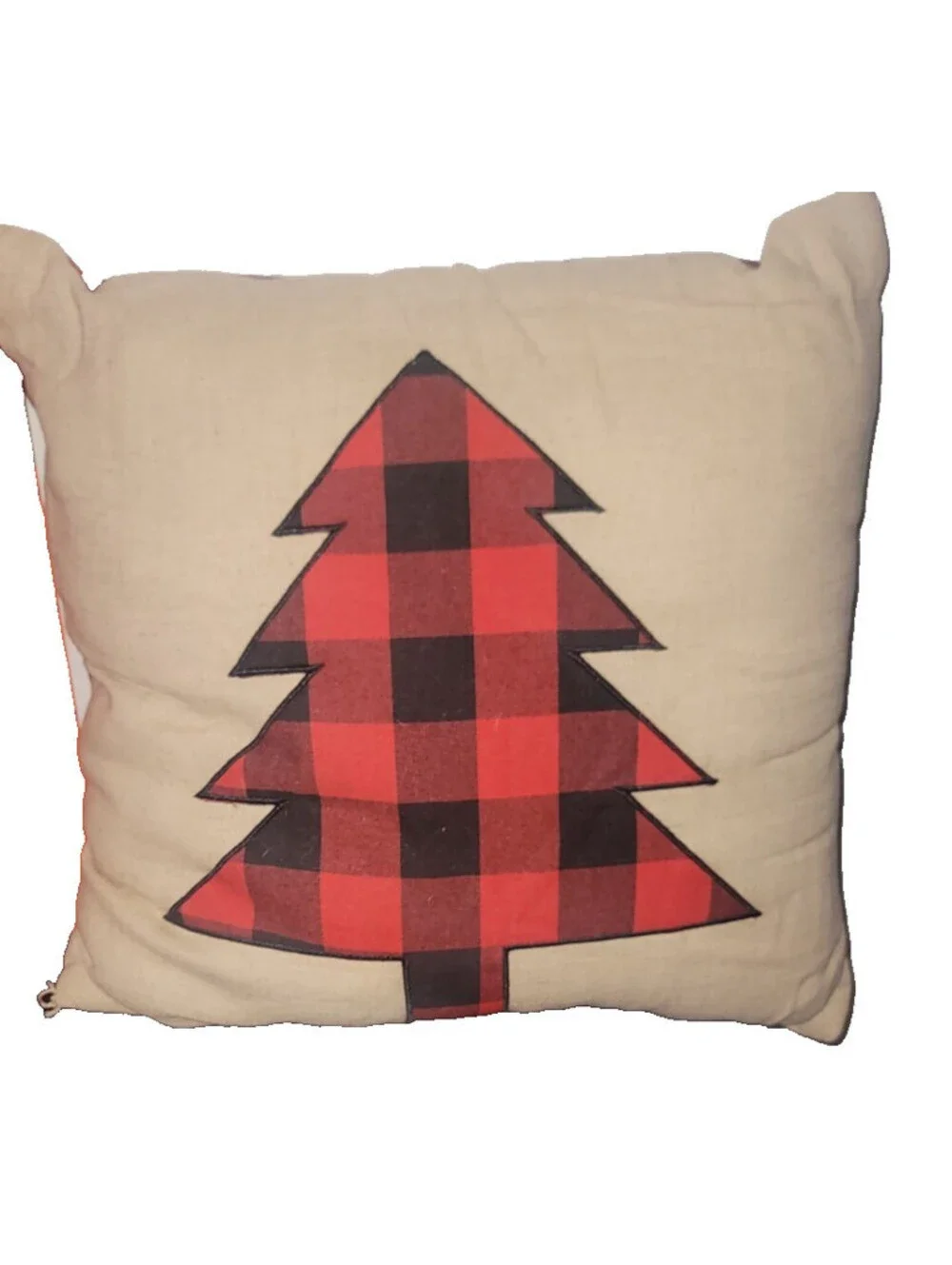 HOLIDAY WINTER WONDER LANE BUFFALO CHECK TREE BEIGE THROW PILLOW RUSTIC COTTAGE